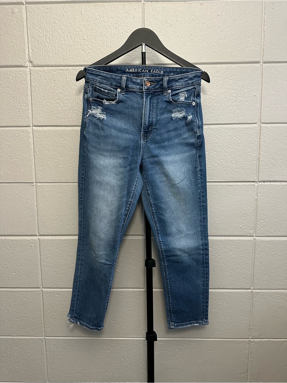 American Eagle Outfitters Blue Distressed Cropped Ankle Jeans